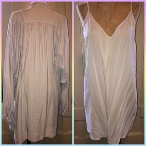 Free People Button up cotton collared cardigan dress 2-piece blue